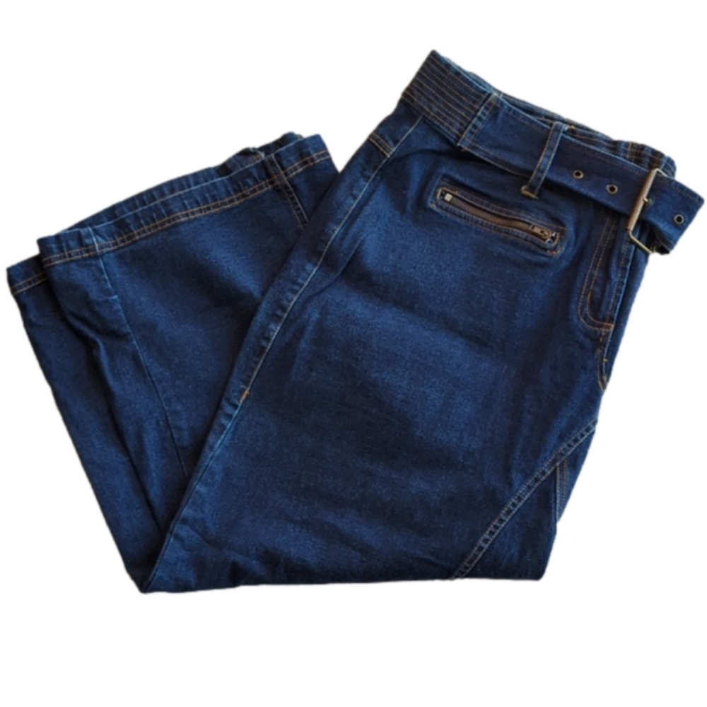 Vintage Starwear Darker Wash Built In Belt Blue Denim Below Knee Jean Skirt 20